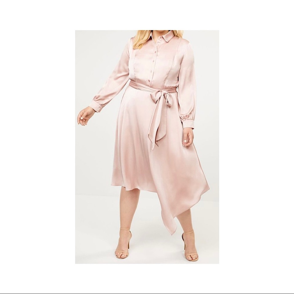 Champagne Color Button Up Asymmetric Skirt Dress